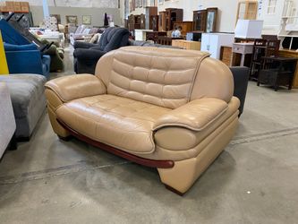 Red Wood Smile Tan Ribbed Leather Loveseat