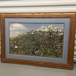 Wildflowers on a Hill Oak Framed Art