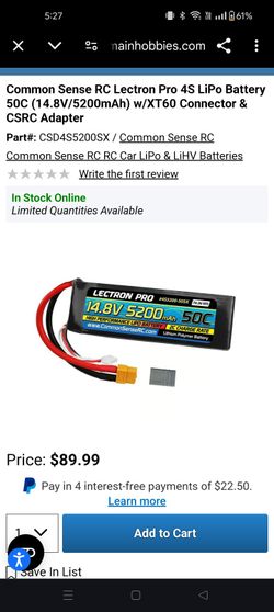 4s Lectron Pro 5200 Mah RC Car Lipo Battery