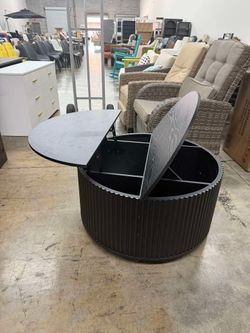 ANPOO Round Lift Top Coffee Table with Storage, 34.6" Fluted Center Table for Living Room, Modern Circle Drum Table, Mid Century Furniture for Small S