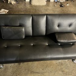 Simple Sophisticated Black Leather Futon W/Pillow