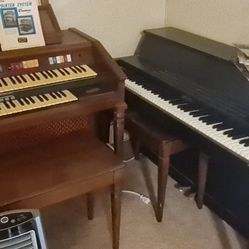 Wurlitzer Organ & Currier Spinet Piano with Benches
