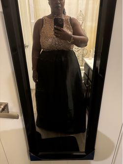 Elegant Rose Gold Sequin & Black Ball Gown | Women’s Size (Add Size)