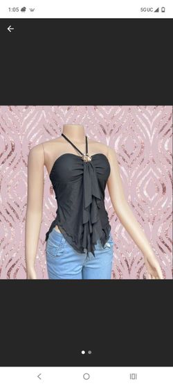 Black Halter Neck Mesh Top with Ruffle Detail