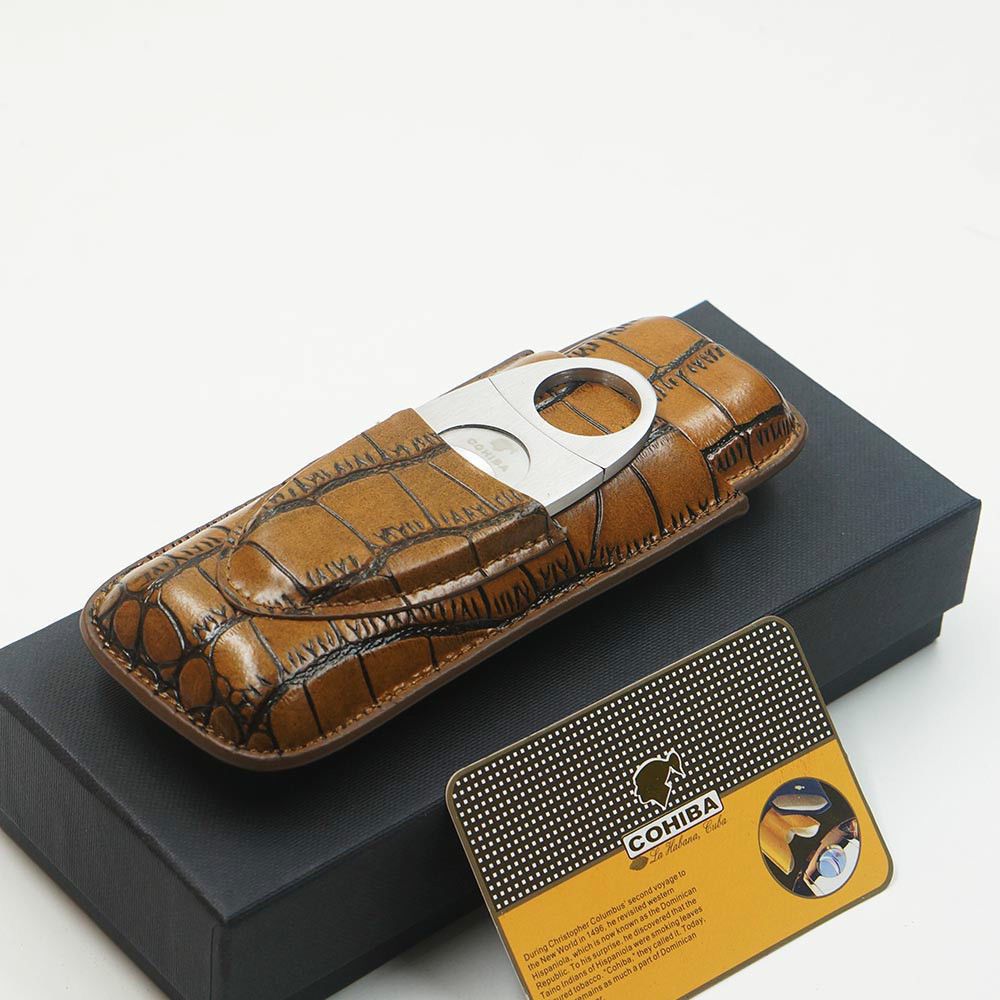 Crocodile Pattern Cohiba 2 Ct Cigar Case With Cutter