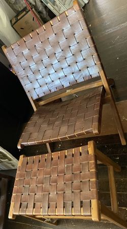 Teak And Leather Folding Chair With Stool New With Tags