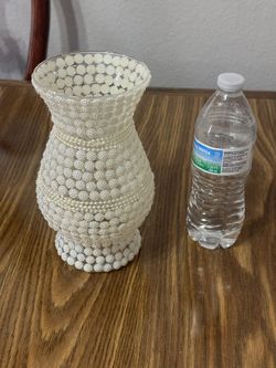 vase white handmade white beaded for flowers or decorations 