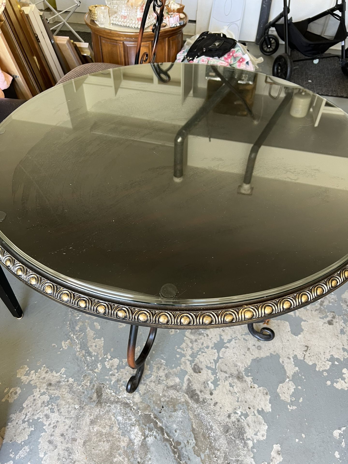 Glass Top Black & Gold Round Bistro Table With 2Chairs