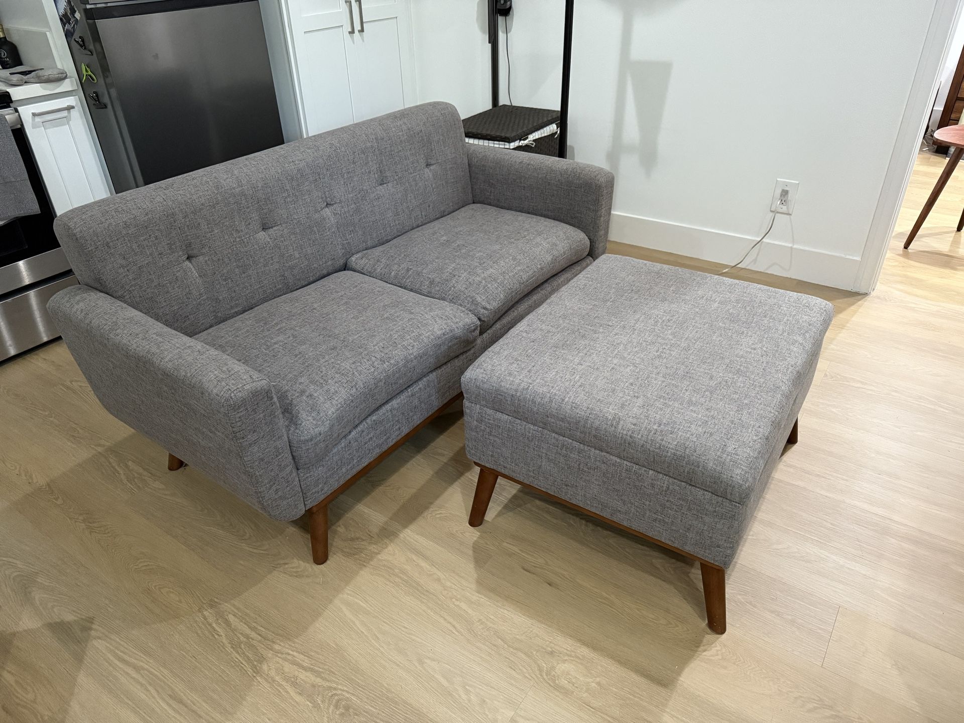 Grey Loveseat Sofa with Matching Ottoman
