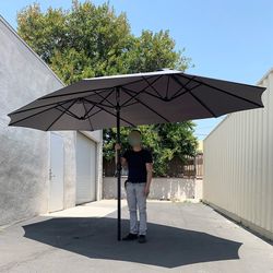(NEW) $95 Large 15 FT Double Sided Umbrella Outdoor Patio, Gray/Red color (Weight base not included)