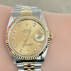 Rolex Pre Owned 36mm DateJust Champagne Diamond Dial Model 16233
