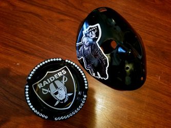 🏈 Oakland ☠ Raiders mancave* mask & ash tray set* brand new*made 2 order* any team - any sport-Shipping 🚛 available