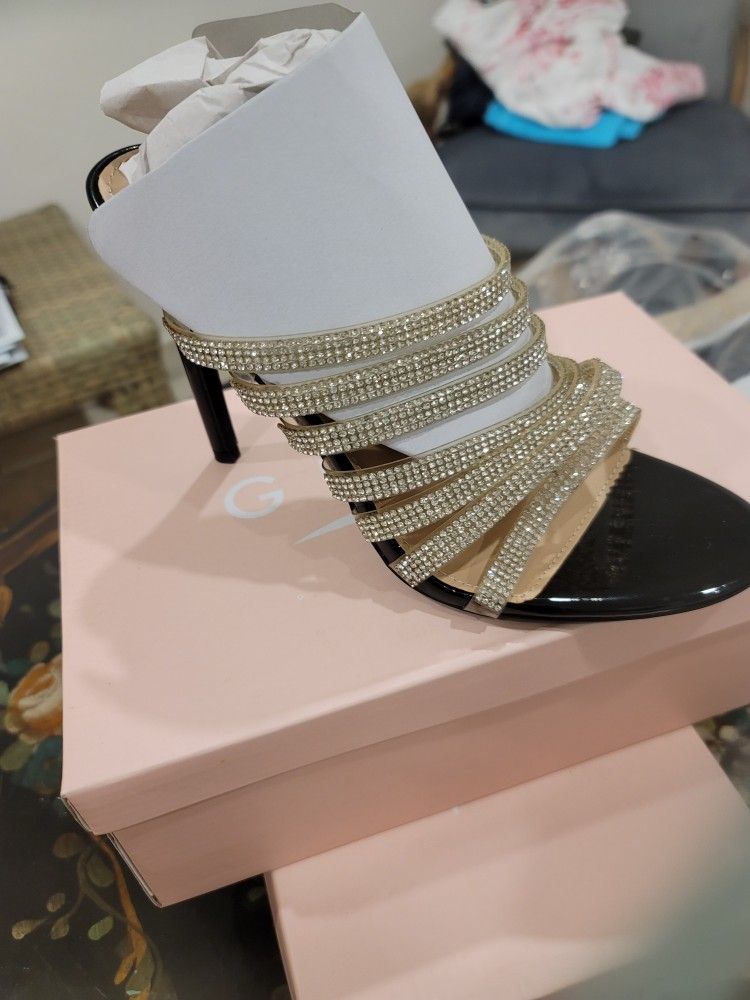 Rhinestone High Heels Gold And Black New In Box