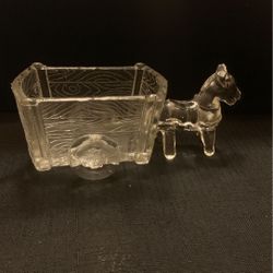 Vintage depression glass donkey with cart planter