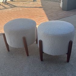 Two Faux Sheerling Ottomans 