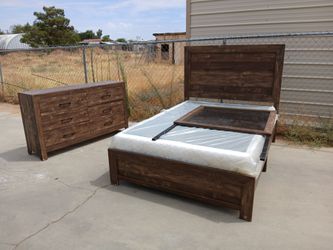Full size bed with dresser and mirror