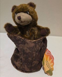 Folkmanis Hand Puppet Bear in a Tree Stump Plush NEW