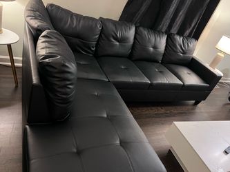 Black Faux Leather Sectional Sofa with Chaise
