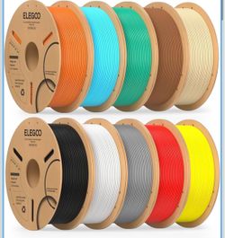 ELEGOO PLA 3D Printer Filament 1.75mm Bundle Multicolors 10KG Black/White/Space Gray/Red/Yellow/Orange/Sky Blue/Sea Green/Brown, 10 Pack 1kg Spools 3D