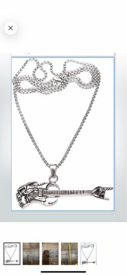 Silver Guitar Pendant necklace 12"
