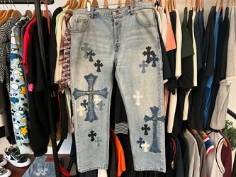 Chrome Hearts Cross Patch Denim Jeans Light Wash Size 34