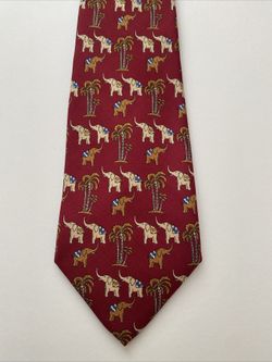 Salvatore Ferragamo Tie Elephan And Palm Tree Print Silk Made In Italy
