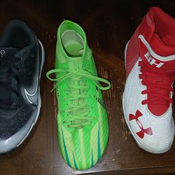 Boys Baseball Cleets. RED- SIZE 3.5, Black Size-5 & Green Size 7. REDUCED!! $5 each