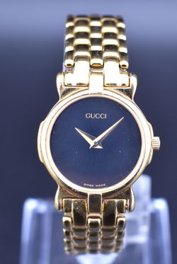 VINTAGE GUCCI GOLD LINK LADIES BLACK SOLID DIAL WATCH #3400 L EUC
