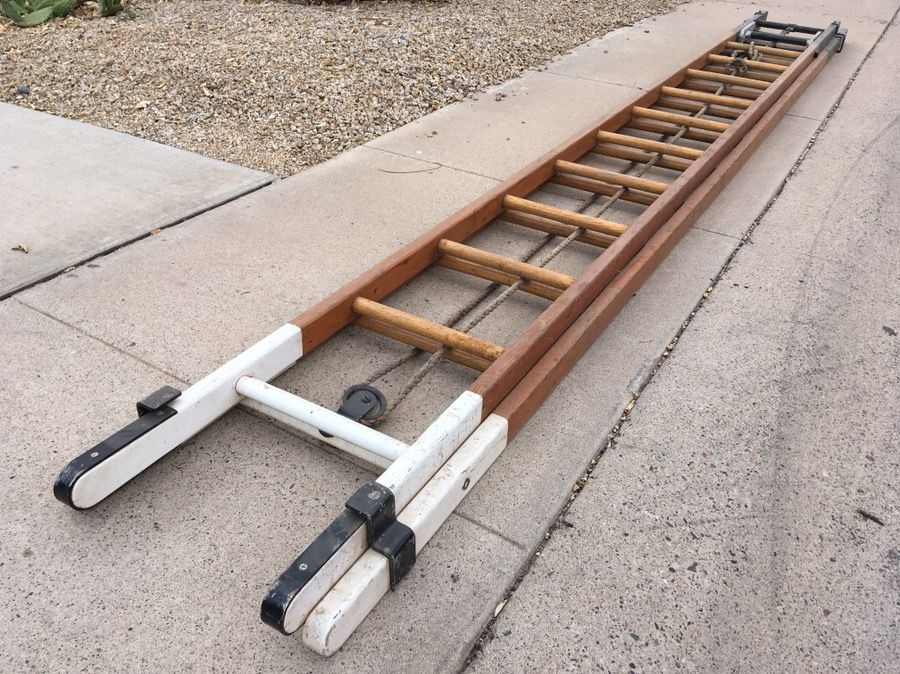 Vintage wooden fireman's extension ladder 20'