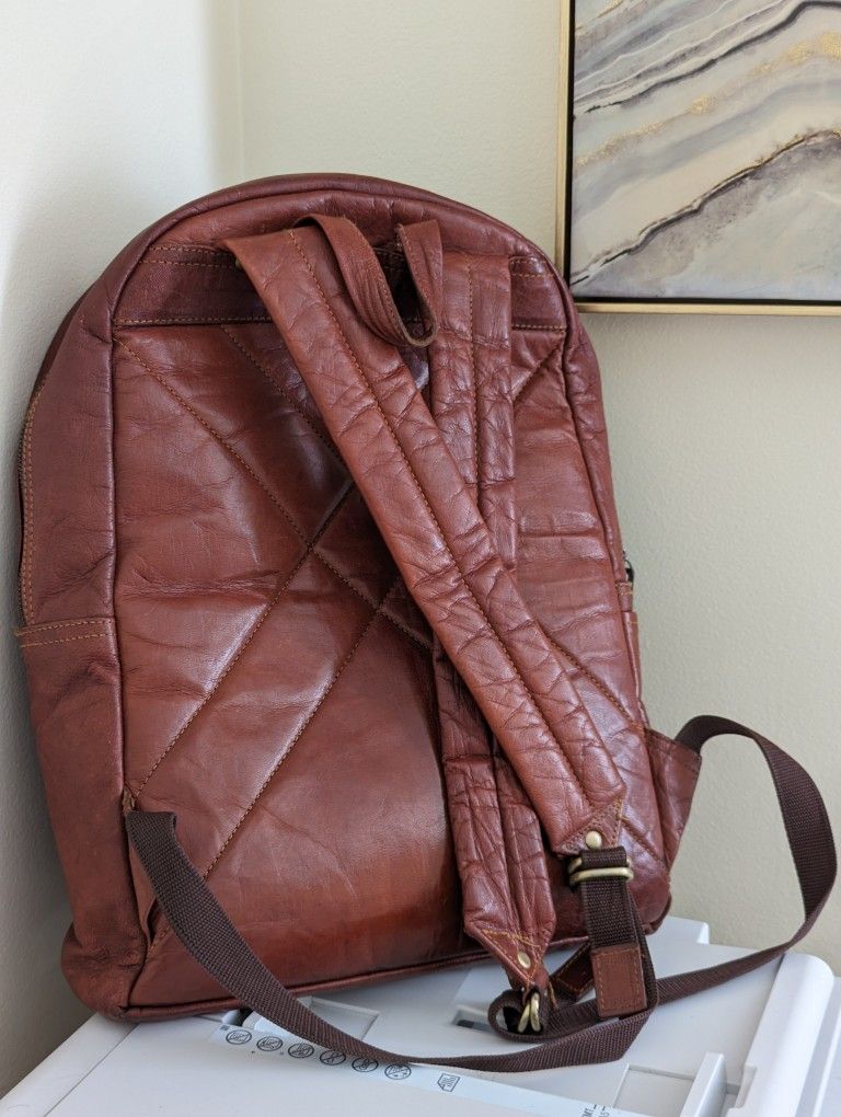 Brown Leather Backpack Multi Pockets - Laptop Bag for Men Women