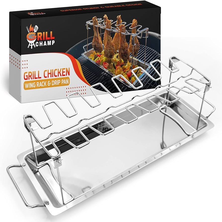 Chicken Leg Rack for Grill, BBQ & Smoker – Stainless Steel Chicken Wing Rack Grill Rack – 14-Slot Chicken Rack for Drumsticks, Wings, Thighs – Chicken