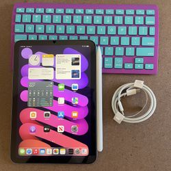  iPad Mini 6th Generation 64Gb pink Zagg Keyboard, Pen, Case, earphone  and Charger 