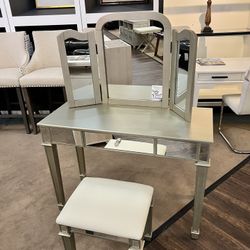 Grey Vanity Set (Vanity Desk, Mirror, Chair)