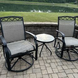 3 Pieces 2 Large Swivel Rockers Chairs With Table