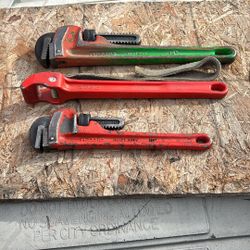 Ridgid 14 Inch 10 Inch Pipe wrenches And No 2 Strap Wrench In Good Working Condition 