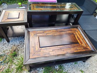 Wood and Metal Coffee Table Set with End Table
