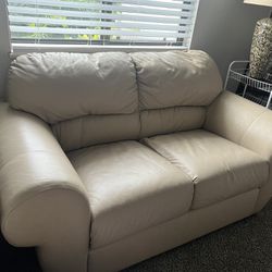 Cream Leather Couch 