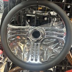 Universal Steering Wheel Black With 3 Spoke Chrome 