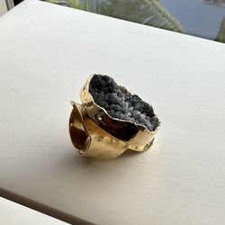 Love Tatum Black Shadow Druzy Drusy Ring on Gold Band - Adjustable
