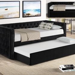 Daybeds are basically regular twin sized beds with a headboard that extends to the long size of the bed. 
