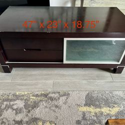 TV Stand / Entertainment Console - Brown Wood With Sliding Door And Drawers