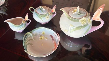 FRANZ PAPILLON BUTTERFLY TEAPOT, SUGAR BOWL & CREAMER SET