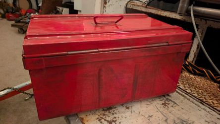 vintage steel box container lockable metal transportation storage chest bin high quality fire truck red