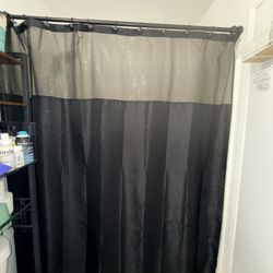 Black Shower Curtain + Rod + Hinges — $20
