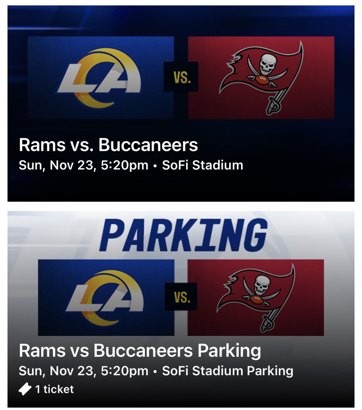 Rams Vs Buccaneers 2 Tickets And Parking $400