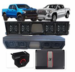 NEW 4 KICKER L7s 8” SUBWOOFERS CUSTOM BOX KICKER AMP EPICENTER INSTALLED CHEVY SILVERADO GMC SIERRA CREW CABS