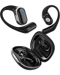 Brand New, New TRAUSI Open Ear Bluetooth Earbuds 80H Battery Black