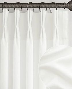 New Pinch Pleated Sheer Pure White Curtains 40"W × 90"L for Bedroom, Faux Linen