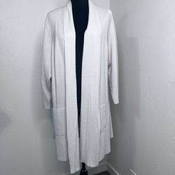 Eileen Fisher Silk-Cotton Organic Cardigan Open Front Cream-Beige Sz:XL 