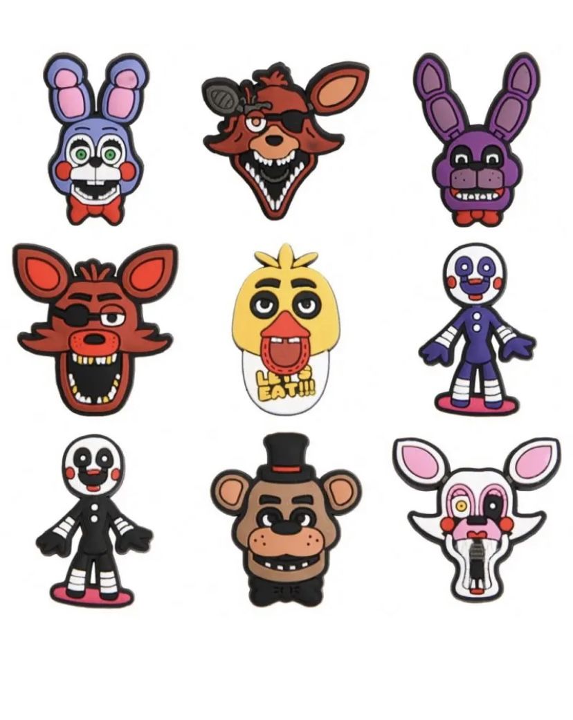 5 nights at freddy’s Croc Charms/Jibbitz Croc charm Freddy/ Bonnie/ Chica and more.